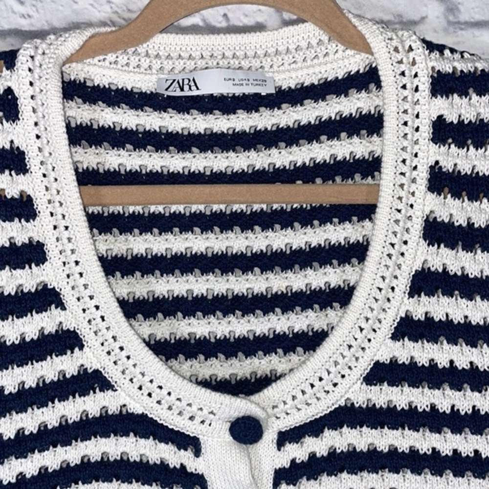 Zara Boho Striped Knit Crochet Coastal Grandma Nautical Cropped Cottagecore Vest - Picture 8 of 11